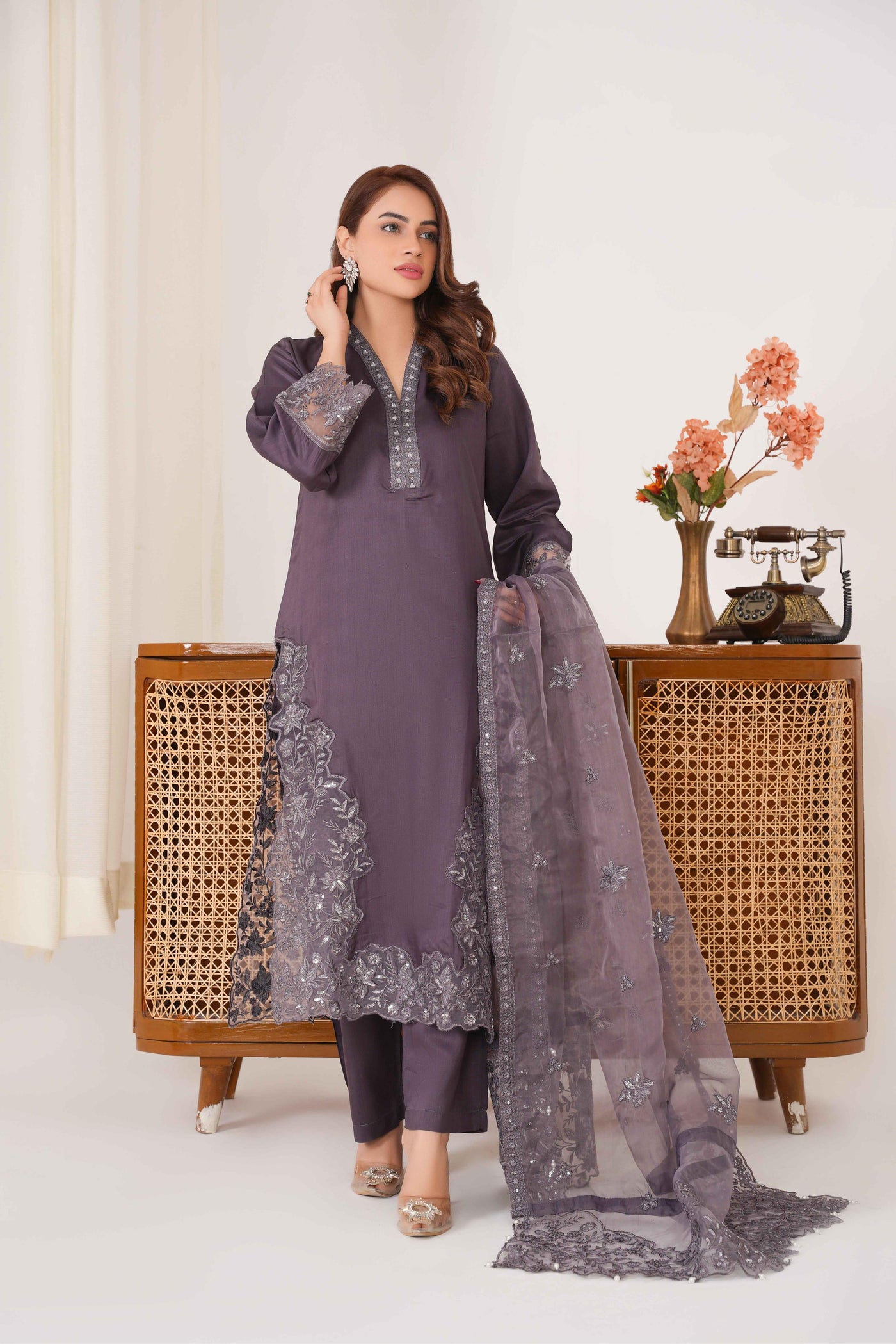 Lilac 3PC - Embroidered Luxe suit