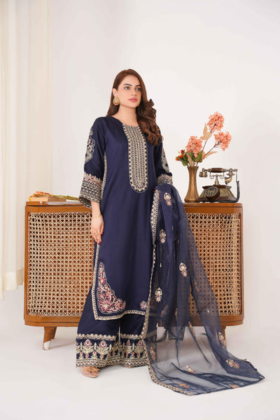 Navy Noir 3PC - Embroidered Luxe Pret