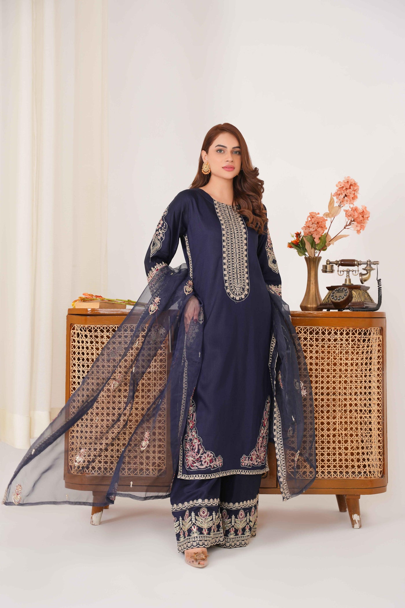 Navy Noir 3PC - Embroidered Luxe Pret