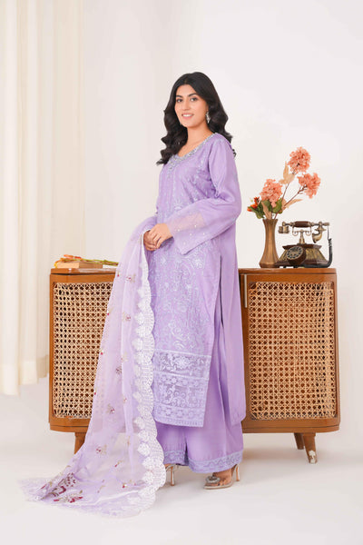 Lavender 3PC -  Embroidered Luxe Pret