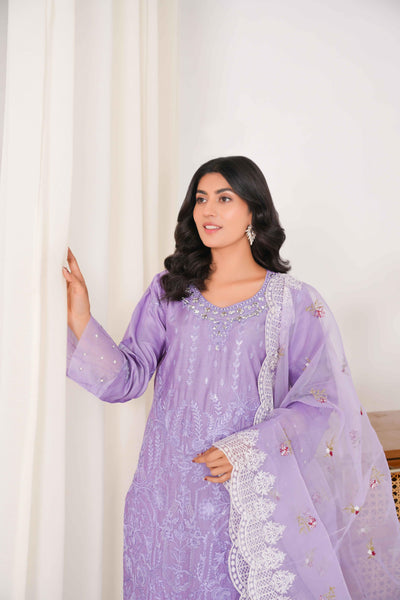 Lavender 3PC -  Embroidered Luxe Pret