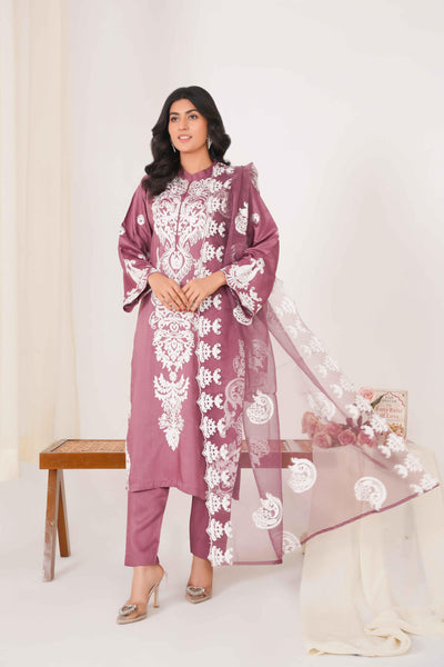 DUSTY ROSE 3PC - Ari Embroidered Pret